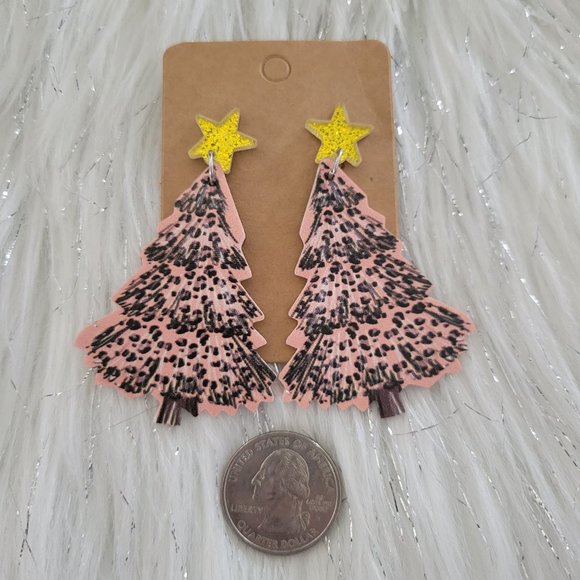 Leopard Print Christmas Tree Earrings - Picture 3 of 6
